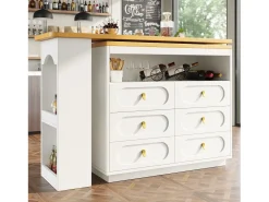 Móvel de bar extensível com rotação de 360° - Comprimento ajustável - com 6 gavetas - MDF - branco