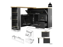 Móvel de bar extensível giratório - com 2 portas, 2 gavetas e 3 nichos - MDF - 138/204×39×105cm - Preto