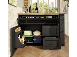 Móvel de bar extensível giratório - com 2 portas, 2 gavetas e 3 nichos - MDF - 138/204×39×105cm - Preto