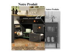 Móvel de bar extensível giratório - com 2 portas, 2 gavetas e 3 nichos - MDF - 138/204×39×105cm - Preto
