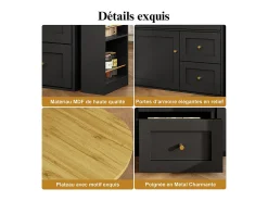 Móvel de bar extensível giratório - com 2 portas, 2 gavetas e 3 nichos - MDF - 138/204×39×105cm - Preto