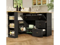 Móvel de bar extensível giratório - com 2 portas, 2 gavetas e 3 nichos - MDF - 138/204×39×105cm - Preto