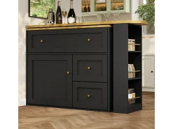 Móvel de bar extensível giratório - com 2 portas, 2 gavetas e 3 nichos - MDF - 138/204×39×105cm - Preto