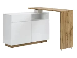 Móvel de bar giratório - 2 portas, 1 gaveta e 1 nicho - MDF - Lacado a branco e carvalho - ELDIR