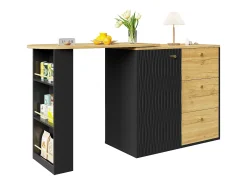 Móvel de bar giratório 360° e retrátil - com 3 gavetas e 1 porta - prateleiras abertas - preto + natural