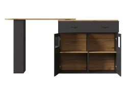 Móvel de bar giratório com 1 gaveta larga e 2 portas, prateleira lateral de três níveis incluída, preto - 204x39x104cm