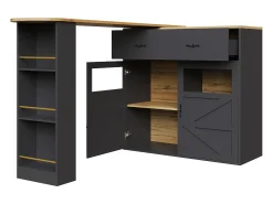 Móvel de bar giratório com 1 gaveta larga e 2 portas, prateleira lateral de três níveis incluída, preto - 204x39x104cm