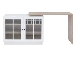 Móvel de bar giratório com arrumação em MDF, vidro temperado branco e natural - ARAMETA