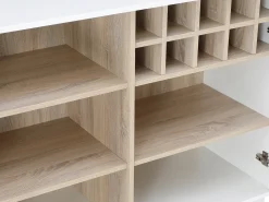 Móvel de bar giratório com arrumação em MDF, vidro temperado branco e natural - ARAMETA