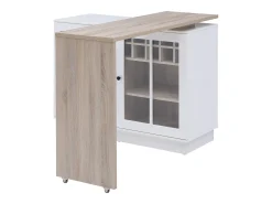 Móvel de bar giratório com arrumação em MDF, vidro temperado branco e natural - ARAMETA