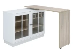 Móvel de bar giratório com arrumação em MDF, vidro temperado branco e natural - ARAMETA