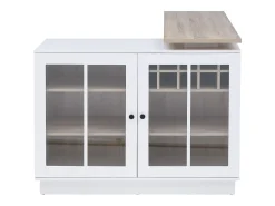 Móvel de bar giratório com arrumação em MDF, vidro temperado branco e natural - ARAMETA