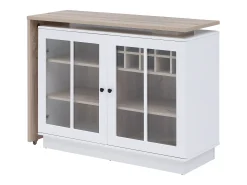 Móvel de bar giratório com arrumação em MDF, vidro temperado branco e natural - ARAMETA