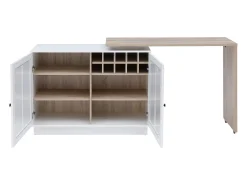 Móvel de bar giratório com arrumação em MDF, vidro temperado branco e natural - ARAMETA
