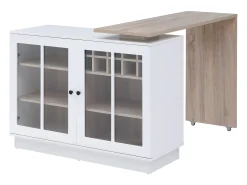 Móvel de bar giratório com arrumação em MDF, vidro temperado branco e natural - ARAMETA