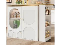 Móvel de bar giratório e recolhível 360° - 204×39×105 cm - 3 portas - prateleiras abertas - branco