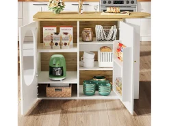 Móvel de bar giratório e recolhível 360° - 204×39×105 cm - 3 portas - prateleiras abertas - branco