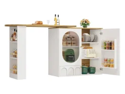 Móvel de bar giratório e recolhível 360° - 204×39×105 cm - 3 portas - prateleiras abertas - branco
