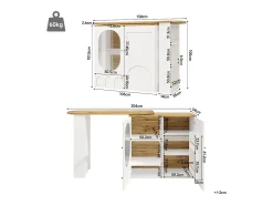 Móvel de bar giratório e recolhível 360° - 204×39×105 cm - 3 portas - prateleiras abertas - branco