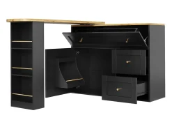 Móvel de bar giratório moderno 360° - 204×39×105 cm - 2 gavetas e 2 portas - com prateleiras laterais - mesa extensível - preto