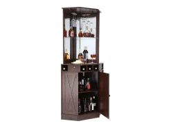Móvel de Bar Industrial SucceBuy, com Suporte para Copos de Licor e Copos, Móvel de Bar para Café em Madeira Rústica Autônomo para Sala de Estar, Bar em Casa