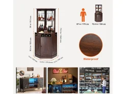 Móvel de Bar Industrial SucceBuy, com Suporte para Copos de Licor e Copos, Móvel de Bar para Café em Madeira Rústica Autônomo para Sala de Estar, Bar em Casa