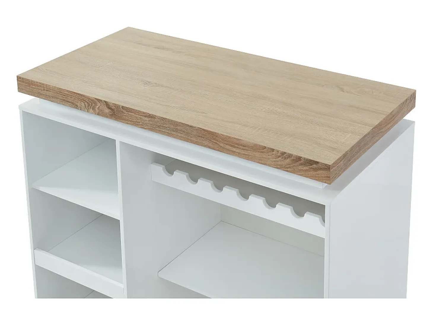Móvel de bar luminoso - MDF lacado a branco - LEDs - Branco e carvalho. HALO II