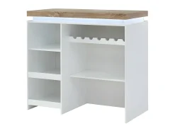 Móvel de bar luminoso - MDF lacado a branco - LEDs - Branco e carvalho. HALO II