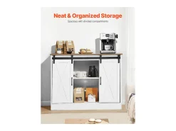 Móvel de Bar para Café SucceBuy, 106 x 40 x 81,5 cm, com 3 Níveis com Portas de Celeiro