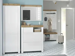 Móvel de corredor de 1 porta Hella Branco e Madeira