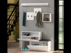 Móvel de Entrada Branco com Arrumação e Cabideiros INGA - Design Minimalista e Organizado