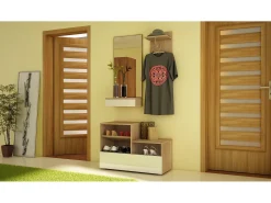 Móvel de entrada City carvalho sonoma claro / branco brilhante 90 cm