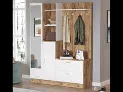 Móvel de entrada design escandinavo ANKA em madeira natural e branco