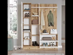 Móvel de entrada design escandinavo ANKA em madeira natural e branco
