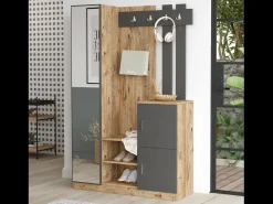 Móvel de Entrada Design Madeira e Cinza com Espelho Anka - Armazenamento Espaçoso e Elegante