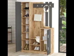 Móvel de Entrada Design Madeira e Cinza com Espelho Anka - Armazenamento Espaçoso e Elegante