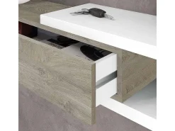 Móvel de entrada Dhasi, Entrada reversível com espelho, Móvel de hall com gaveta, Bandeja de bolso para apartamentos, 95x26h69 cm, Branco e Carvalho