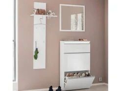 Móvel de entrada Dlentin, Entrada multifuncional moderna, Armário multiuso para hall de entrada, 100% Fabricado na Itália, 50x27h140 cm, Branco brilhante