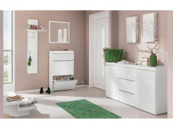 Móvel de entrada Dlentin, Entrada multifuncional moderna, Armário multiuso para hall de entrada, 100% Fabricado na Itália, 50x27h140 cm, Branco brilhante