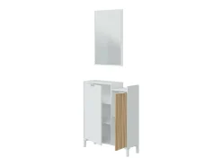 Móvel de entrada Dodd, Entrada com 2 portas, Roupeiro com espelho, Arrumação multifuncional, 77x24h91 cm, Branco e Carvalho