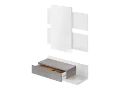 Móvel de entrada Erie, Entrada suspensa com espelho, Móvel de entrada com gaveta, 75x29h90 cm, Branco e Cimento