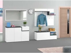 Móvel de entrada Ezio, entrada multifuncional moderna, Armário multiuso para hall de entrada, 100% Fabricado na Itália, 120x30h100 cm, Branco brilhante e ardósia