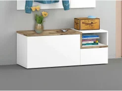 Móvel de entrada Flavio, Entrada multifuncional moderna, Armário multiuso para hall de entrada, 100% Fabricado na Itália, 120x40h54 cm, Branco brilhante e bordo