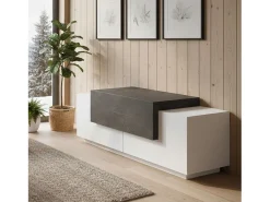 Móvel de entrada Mirco, entrada multifuncional moderna, armário polivalente para hall de entrada, 100% Fabricado na Itália, 120x45h46 cm, branco brilhante e ardósia