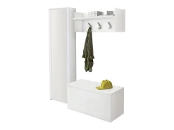 Móvel de entrada Mirtilla, Entrada moderna com cabide, Armário com sapateira, Armário com espelho, Cm 50x32h182, Branco