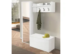 Móvel de entrada Mirtilla, Entrada moderna com cabide, Armário com sapateira, Armário com espelho, Cm 50x32h182, Branco