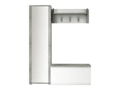 Móvel de entrada Mirtilla, Entrada moderna com cabide, Armário com sapateira, Armário com espelho, 50x32h182 cm, Branco e Cimento