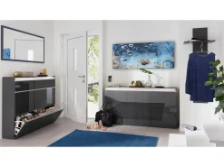 Móvel de entrada Omer, entrada multifuncional moderna, armário polivalente para hall de entrada, 100% Fabricado na Itália, 50x27h140 cm, antracite brilhante