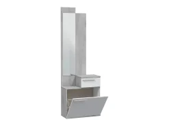 Móvel de entrada Waltham, Sapateira multifuncional com espelho, roupeiro 1 porta e 1 gaveta, 61x28h185 cm, Cimento e Branco Brilhante