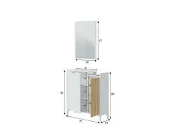 Móvel de entrada Williamsport, entrada 2 portas, guarda-roupa com espelho, arrumação multifuncional, 77x24h91 cm, branco e carvalho